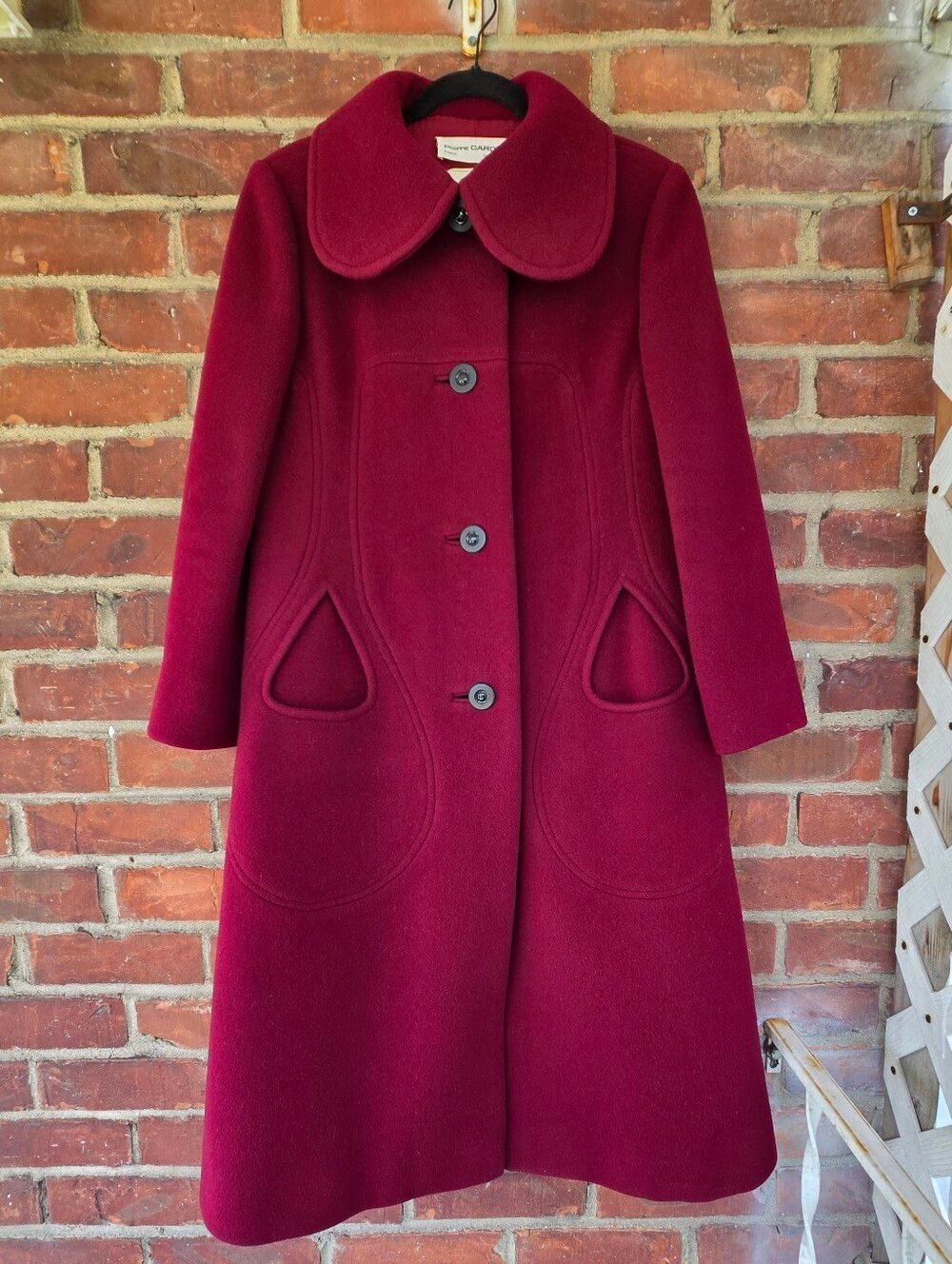 Pierre Cardin VTG Rare Saks Fifth Mod Coat Teardrop pockets Burgundy Small - Picture 2 of 13